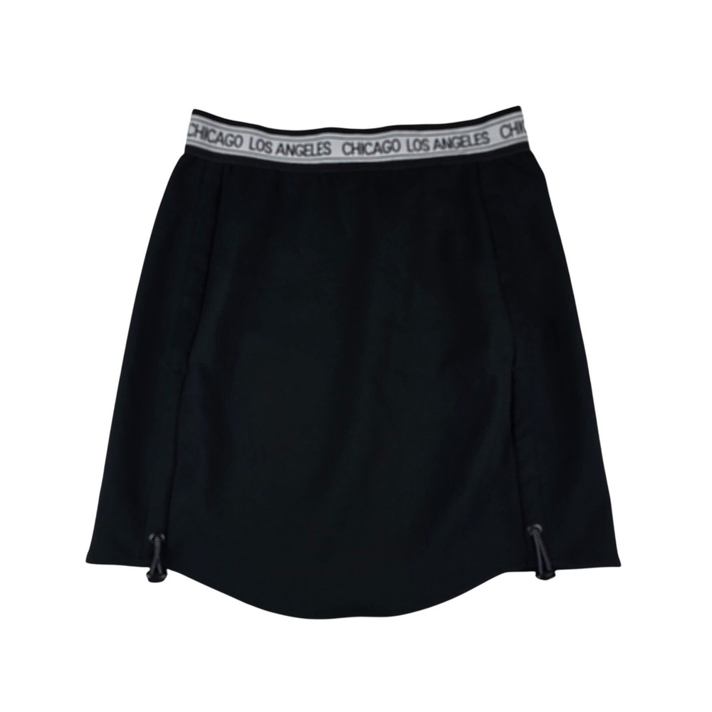 Zara Logo Waistband Mini Skirt Women XS Black Chicago Los Angeles Sporty Toggle